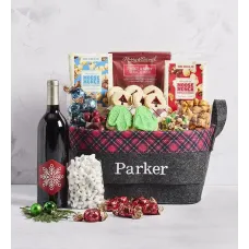 Personalized Christmas Gift Basket with Wine