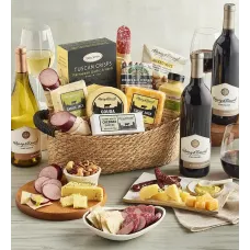 Deluxe Meat and Cheese Gift Basket with Wine - 3 Bottles