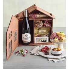 Holiday Wooden House Gift with Wine