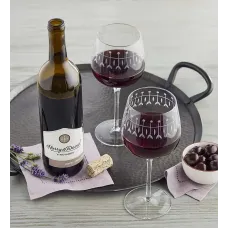Etched Wine Glass Set and Red Wine