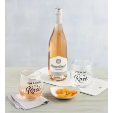 "Stop and Smell the Rosé" Wine Glasses with Rosé Wine