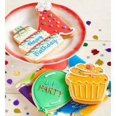 Birthday Bliss Artisan Iced Cookies (Birthday Party Hat Artisan Iced Cookies - Set of 4)