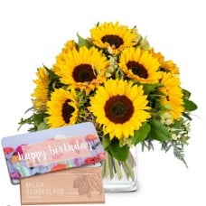 Sunflowers Pure with Munz bar of chocolate Â«Happy BirthdayÂ» (Minimum)