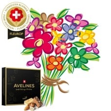 Fleurop Flower bouquet «Swiss Flowers» with Avelines pralines from Maestrani (Minimum)