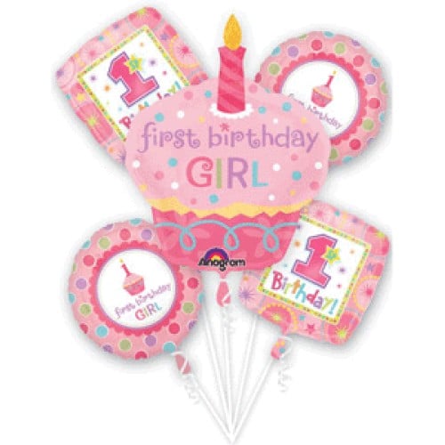 Giant 1st First Birthday Girl Cupcake Balloon Bouquet