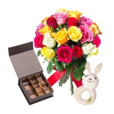 Birth Flowers, Chocolates And Rattle (250G)