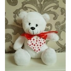Soft toy teddy bear with heart, white