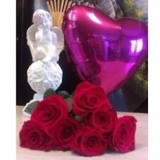 7 Red Roses& Pink Helium Balloon Mylar Gift Set For Angel