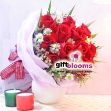 11 Red Roses And  Chrysanthemums Bouquet
