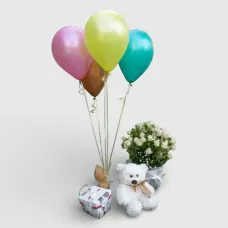 Gift set «For you» with Basket, Teddy Bear, Box of Chocolates and Helium Balloons