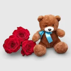 3 Red Roses & Small Teddy Bear