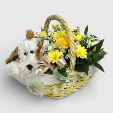 arrangement "Basket with a Soft Toy Dog & s"