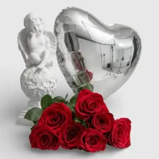 Red Roses& Silver Helium Balloon Mylar Gift Set For Angel