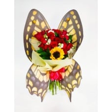 Beautiful butterfly bouquet with roses  and sunflowers