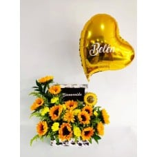 Floral arrangement with sunflowers, gerberas, carnations