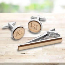 Bamboo Cufflink & Tie Clip Set for Men