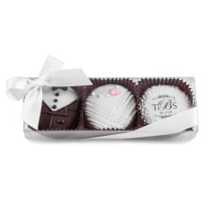 Bride & Groom Hand Dipped & Decorated Sandwich Cookie-Clear Box