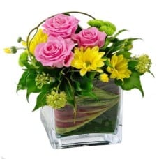 Arrangement with roses and chrysanthemums