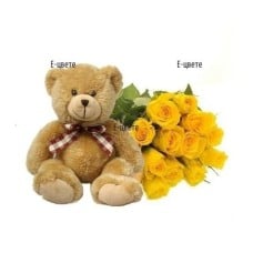 Bouquet of yellow roses and Teddy Bear