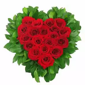 Heart of red roses and greenery