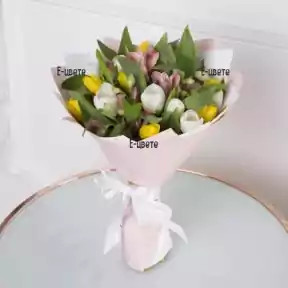 Multicolored tulips in a bouquet
