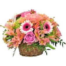 Basket full of pink flowers