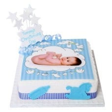 Baby Boy Christening Photo Cake