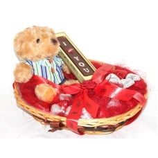 The Romance Him Gift Hamper With 7 Inch Teddy Bear, I Love You Bar, And 15 Milk Chocolate Hearts