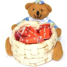 Teddy Basket With I Love You Wrapped Chocolates