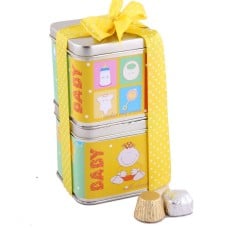 Set of 2 Baby theme tins with chocolate and cookies