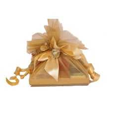 Mini Gold Netted Hamper with chocolates, dry fruits and candle