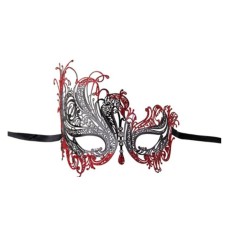Black Swan Metal Filigree Venetian Glitter Mask artfully crafted with Rhinestone - Black Swan mask with Red glitter