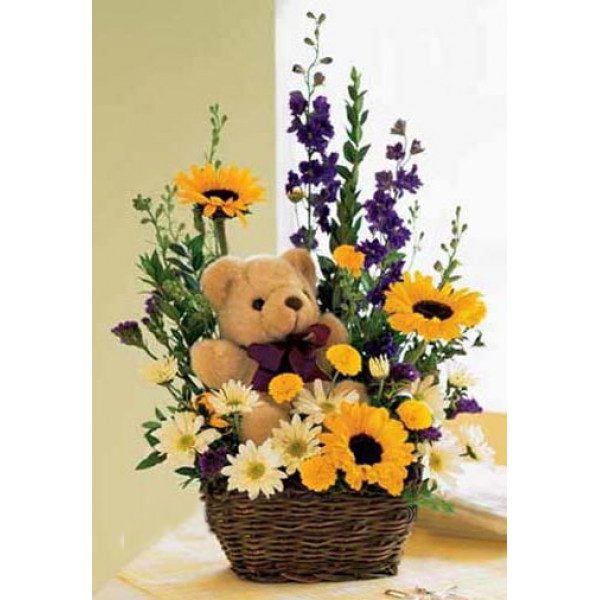 Flower Basket With Bear