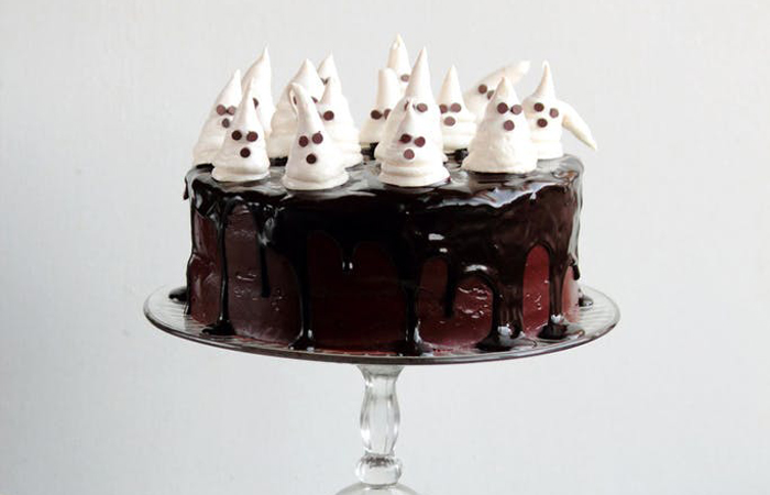 Chocolate Fudge Cake with Ghost Meringues