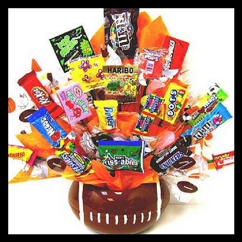 Football candy bar bouquet