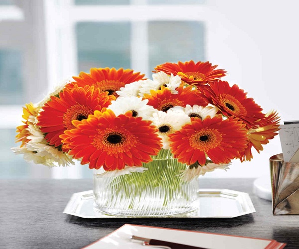Orange and Black Combo Flowers & Vase