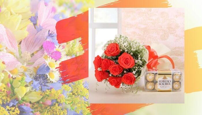 Bouquet of Orange Roses and Chocolates<