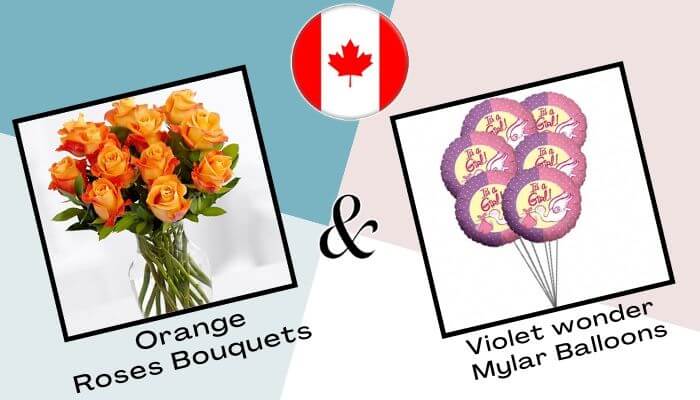 Orange Roses Bouquets + Violet wonder Mylar Balloons
