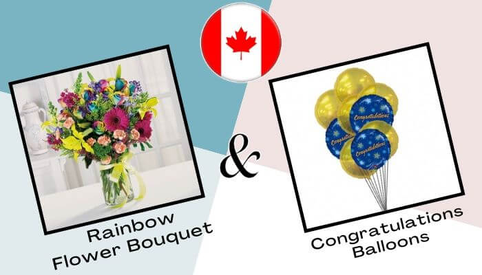 Rainbow Flower Bouquet + Congratulations Balloons