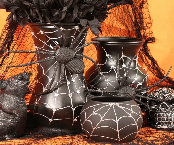 Scary Spider Web Vase with Flowers