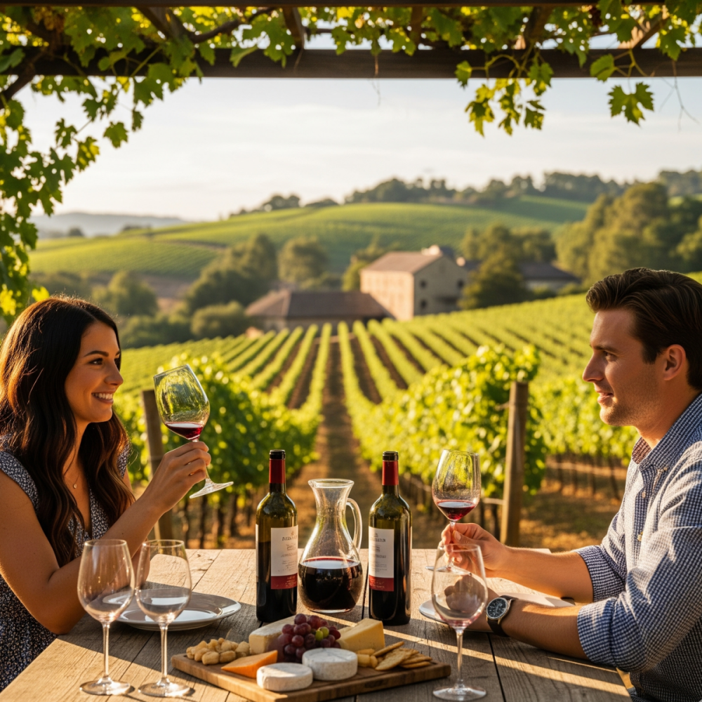 Romantic red wine paired with gourmet steak dinner