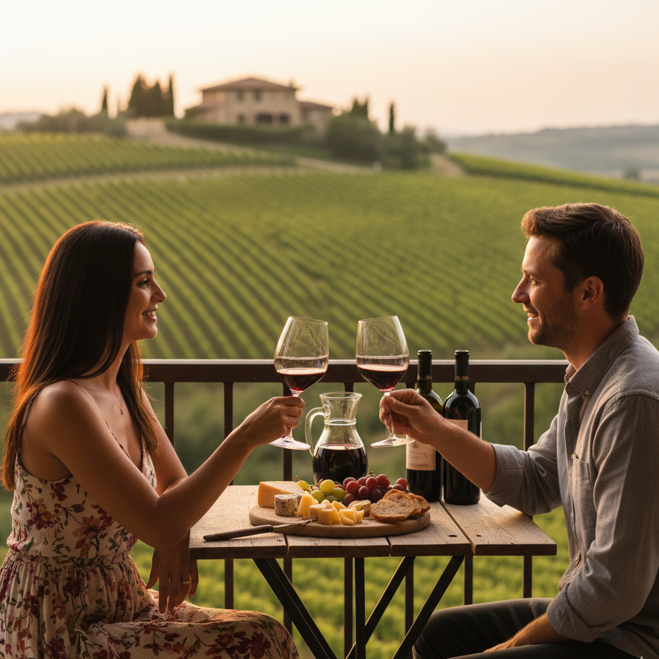Romantic red wine paired with gourmet steak dinner