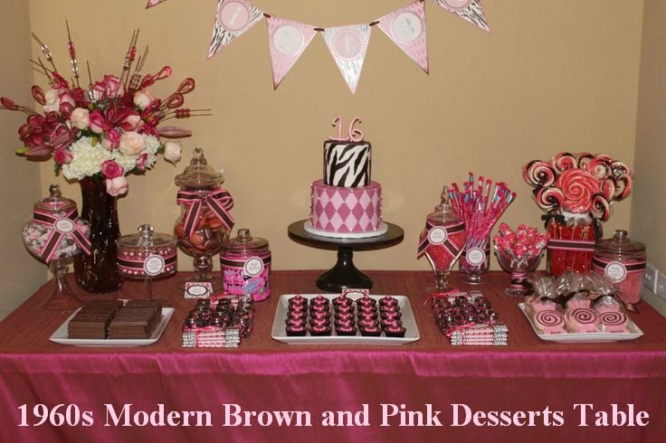 1960s Modern Brown and Pink Desserts Table