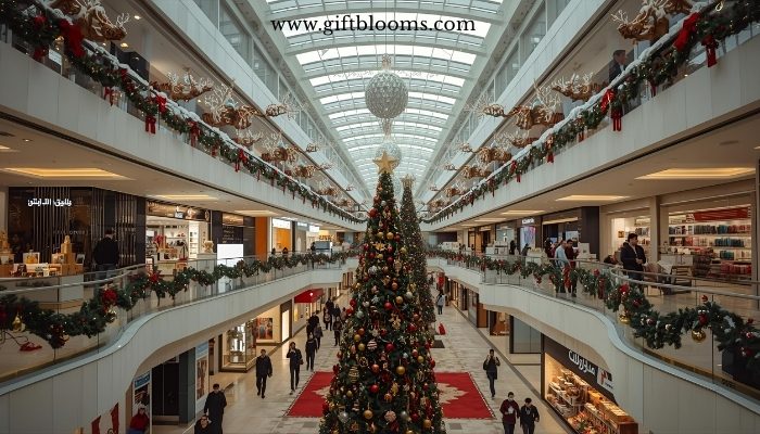 Christmas shopping in Iran showing festive mall decorations and gift displays