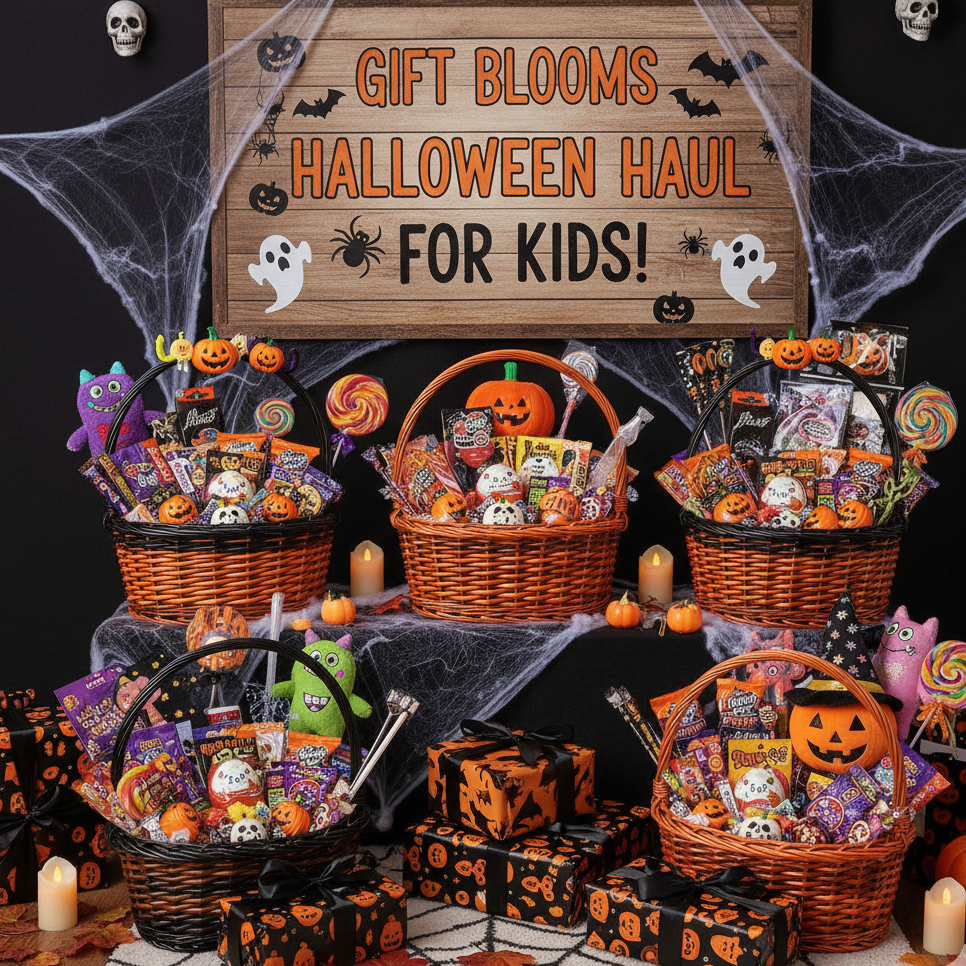 Gift Blooms Halloween gifts for kids collection with candy baskets and plush toys
