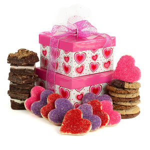 Pink Hearts Tower (16 cookies & 6 brownies & 12 heart cookies)