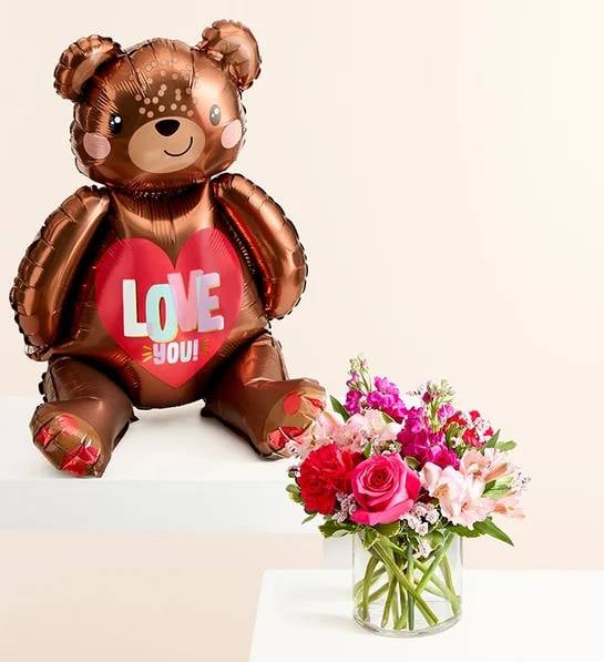 Floral Fantasy Bouquet with Love Bear Balloon (Small)