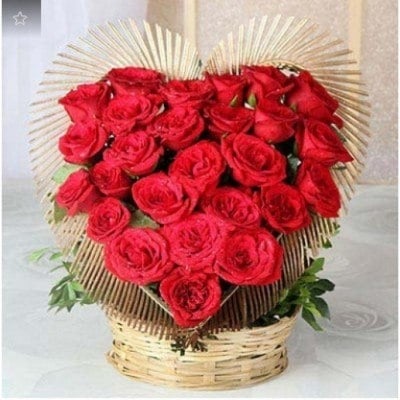 Heart Shaped Basket Of 50 Exotic Red Roses (As Shown)