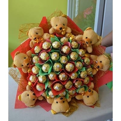 Chocolate Bouquet Of 48 Ferrero & Teddies (As Shown)