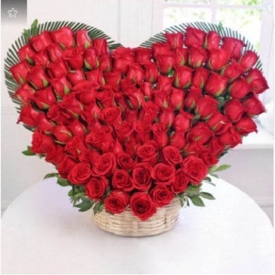 Heart Shaped Basket Of 100 Red Roses (As Shown)